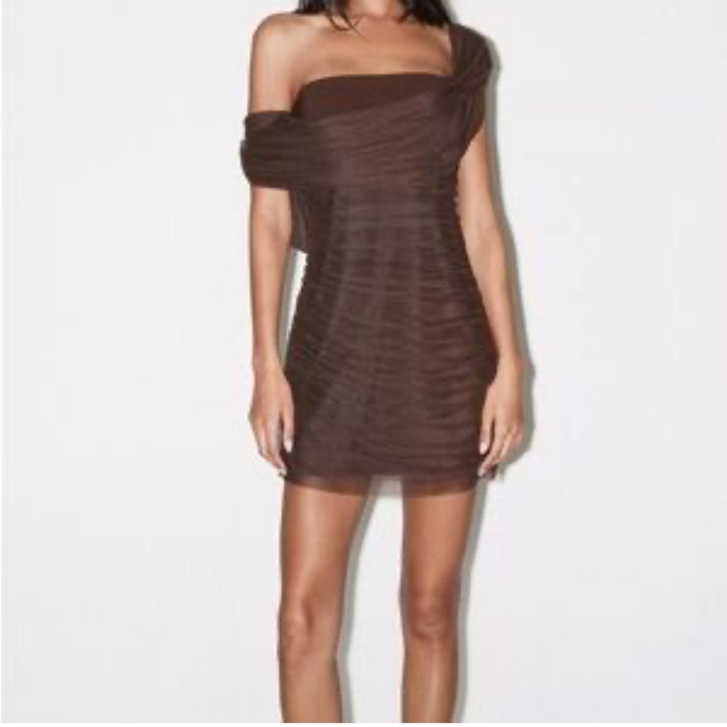 Zara Nwt Asymmetrical Combination Mini Dress Chocolate 4772/351